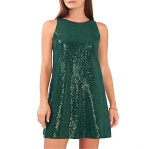 Abito da sera elegante e naturale da donna Vince Camuto, senza maniche, in raso, verde, taglie XS-XXL, lunghezza al pavimento, con decorazioni a strati di paillettes - Product Image 1