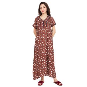 Chemise de nuit longue Evolve pour femme en rayonne imprimée, super confortable, couleur magenta, avec taille élastique et cordon de serrage, taille unique - Product Image 3