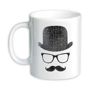 แก้วมัคสไตล์โมเดิร์น ลายหนวด แก้วทรงสูงขอบนิกเกิล ความจุ 200 มล. ใช้กับเครื่องล้างจานและไมโครเวฟได้ แก้วทรงสวยทันสมัย - Product Image 1