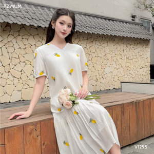 ชุดเดรสผ้าคอตตอนปักลาย V1295สำหรับหญิงตั้งครรภ์ผ้าซับเหงื่อระบายอากาศได้ดี - Product Image 6