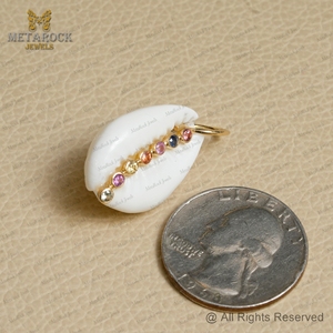 Rắn 14k Vàng Vàng cowrie vỏ quyến rũ Mặt dây chuyền tự nhiên đa <span class=keywords><strong>Sapphire</strong></span> đồ trang sức làm bằng tay Mặt dây chuyền đa <span class=keywords><strong>Sapphire</strong></span> vỏ Mặt dây chuyền - Product Image 4