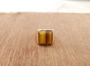 Anillo de sello de ojo de tigre, anillo de piedras preciosas marrón cuadrado de Plata de Ley 925, anillo de regalo de joyería hecho a mano chapado en oro para hombres y mujeres - Product Image 4