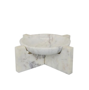 Luxury handcrafted natural <b>marble</b> decorative bowl with solid stone block stand modern centerpiece tray for home <b>table</b> <b>consoles</b> - Product Image 1