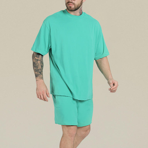 Conjunto de Verano para Hombre, Camiseta y Pantalones Cortos Casuales, Color Sólido, 2 Piezas, Transpirable, de Felpa, Diseño Personalizable de Alta Calidad - Product Image 1