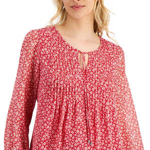 Top da donna Tommy Hilfiger rosso con stampa floreale e arricciature, taglia M, in raso chiffon, casual per primavera/estate - Product Image 2