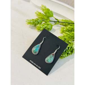 Southwest Handmade Royston Turquoise & Sterling <b>Silver</b> <b>Drop</b> <b>Earrings</b> Water <b>Drop</b> Shape Pattern - Product Image 3
