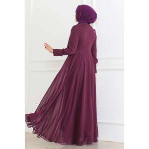 Vestido de Noche Morado 6113 de Gasa con Detalles de Encaje, Patrón de Crochet, Decoración de Lentejuelas, Talla XL, Vestido de Gala Largo hasta el Suelo - Product Image 4