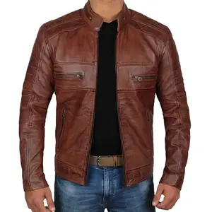 Veste en cuir pour homme à bas prix poches de poitrine de grande taille veste en cuir de mode véritable fabriquée au Pakistan teint en brun foncé de qualité supérieure