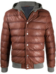 Chaqueta de cuero de diseño superior con capucha marrón para hombre chaqueta de cuero de oveja personalizada para hombre chaqueta de cuero acolchada - Product Image 2