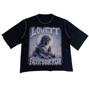 Surdimensionné coton Boxy t-shirt haute qualité sérigraphié recadrée goutte épaule t-shirts pour décontracté Street Wear nouvelle mode - Product Image 3