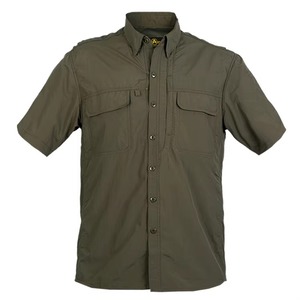 Camisa de rendimiento de pesca de manga corta con dos bolsillos para exteriores personalizada, camisas con botones de secado rápido, informal táctico para hombre UPF 50 - Product Image 1