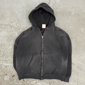 Sweat à capuche streetwear personnalisé OEM pour hommes, en molleton de coton peigné vierge, coupe ample, zippé, double couche, délavé à l'acide, effet soleil et vieilli - Product Image 6