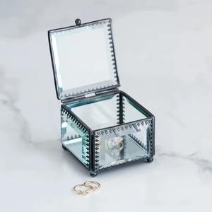 Glass Jewelry <b>Box</b> <b>with</b> Crystal Clear <b>Lid</b> Luxury Modern Home <b>Decorative</b> Gold Metal Glass Jewelry <b>Box</b> - Product Image 2