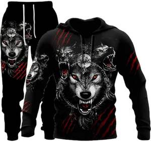 Ensemble de survêtement de jogging unisexe 2 pièces respirant à séchage rapide, personnalisable, pour l'entraînement, avec impression numérique et logo loup vierge - Product Image 1