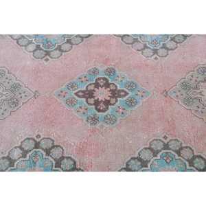 Vintage 3.1x12.1 ft <b>Rug</b>, Turkish <b>Runner</b> <b>Rug</b>, Pink Check <b>Rug</b> - Product Image 5