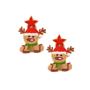 Boucles d'oreilles de Noël en perles de renne plaquées or faites à la main bijoux de vacances de fête pour mariage cadeau de fête de Noël - Product Image 1