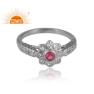 แหวนพลอยบุษราคัมสีชมพูสีเงินและสีขาวสำหรับผู้หญิงเครื่องประดับดีไซน์ตามสั่งของขวัญสำหรับผู้หญิง - Product Image 3