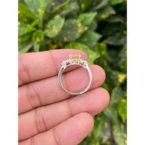 925 Silver Round Citrine <b>Ring</b> Vintage Style Engagement Gemstone <b>Ring</b> with Rhodium Plating Yellow & White Gold Bezel Setting - Product Image 4