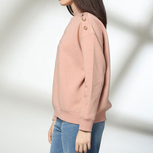 Suéteres lisos de algodón 100%, sudadera superior de gran tamaño de manga larga para mujer, sudadera recortada cálida sólida a la moda - Product Image 2