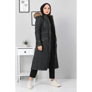 Veste longue en jean avec fermeture éclair et détail de style trench, type vêtement d'extérieur - Product Image 4