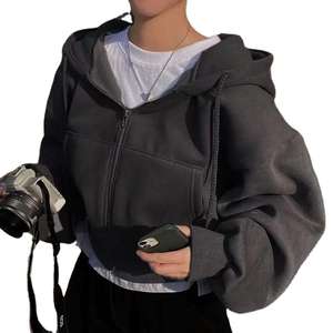 Women's Best Style Korean Printed <b>Canvas</b> Hoodie Fashion Unlined Loose <b>Long</b> Sleeve Winter Zipper 100% Cotton Eco-Friendly Front - Product Image 1