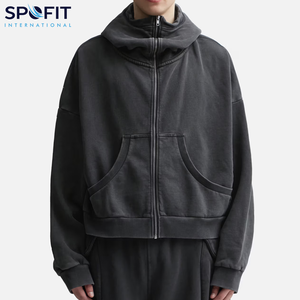 เสื้อฮู้ดซักแบบกรดเสื้อมีฮู้ดปรับแต่งได้แบบมีซิปมีฮู้ดสไตล์ใหม่ - Product Image 3