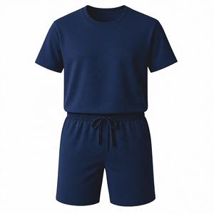 Conjunto de 2 piezas de camiseta y pantalones cortos deportivos vintage con logotipo personalizado para hombre, 100% algodón, cuello redondo, manga corta, camiseta y pantalones cortos para hombre - Product Image 1