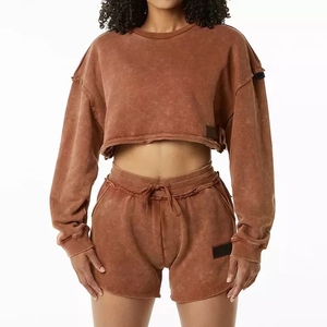 Rust <b>Brown</b> Cropped Sweatshirt & Shorts Set for Women 2 Piece Lounge Tracksuit Casual Summer <b>Jogger</b> Co-ord - Product Image 1