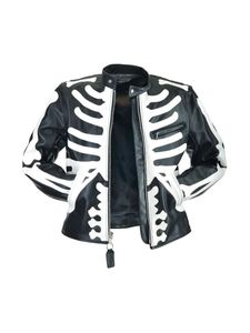 Halloween Skeleton Bones Blouson en cuir noir - Product Image 3