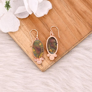 Boucles d'oreilles plaquées or rose à la mode, boucles d'oreilles en pierre de jaspe fruitée, boucles d'oreilles bohèmes tendance, vente en gros de bijoux populaires - Product Image 4