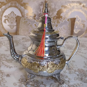 2025 Arrival Attractive Moroccan Design Brass Two-Tone Finished Eco-Friendly Food Grade Table Top Decor <b>Teapot</b> at Price - Product Image 6