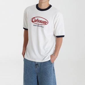 Camiseta con estampado de letras de carbonato para hombre, Camiseta de algodón de estilo coreano Retro, manga corta, cuello redondo, moda informal, ropa diaria, Top - Product Image 2