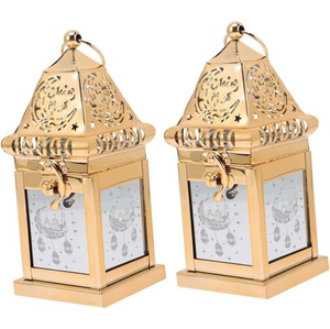 Lanterne à bougie marocaine tendance en métal et verre finition or pour la maison, la villa, la décoration d'éclairage du Ramadan, lanterne à bougie - Product Image 6
