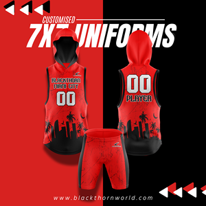 ชุดอเมริกันฟุตบอล 7v7 แบบกำหนดเองสำหรับเด็กผู้ชาย ชุดฮู้ดดี้แขนกุดและกางเกงขาสั้นพิมพ์ลายแบบซับลิเมชั่นเต็มตัว ชุด 7on7 - Product Image 2