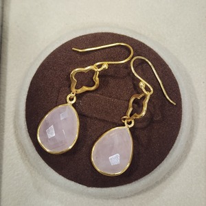 925 Sterling Silver Teardrop Cut <b>Pink</b> Quartz Earrings Gold Plated AA Quality Handmade Designer Classic for Women - Product Image 3