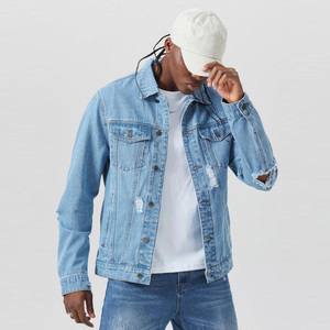 Vestes en jean personnalisées déchirées 100% coton personnalisées vente en gros veste en jean pour hommes à la mode de créateur lavage léger - Product Image 2