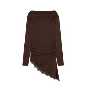 Camisetas de Mujer para Primavera y Otoño, Camisetas con Dobladillo de Encaje para Mujer, Estilo Urbano Asimétrico, Manga Larga, Ajustadas, Informales - Product Image 6