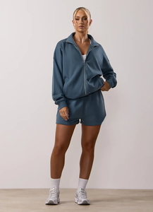 Veste de sport en polaire pour femmes en gros, vente chaude, à capuche, fermeture éclair intégrale, sweat-shirt en coton, motif uni, hiver, longue - Product Image 4