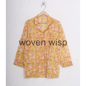 Ensemble de pyjama en coton tissé d'été conçu sur mesure pour femmes vêtements de nuit peints à la main taille élastique confortable relaxant personnalisé - Product Image 2