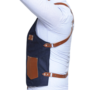 Safety Point vestes de barbier de coiffure professionnelle cape coupe de cheveux personnalisée tablier de barbier coupe de cheveux Denim cuir gilet de barbier - Product Image 5