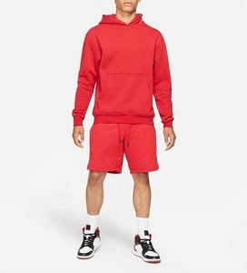 Survêtement 2 pièces décontracté en coton respirant pour hommes, ensemble short à capuche rouge de grande taille, style High Street pour l'été - Product Image 1