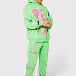 ชุดเซ็ต 2 ชิ้น ทนทาน พิมพ์ลายพัฟฟ์ น้ำหนักมาก ชุดวอร์มฤดูหนาวสำหรับผู้ชาย เสื้อฮู้ดดี้ทรงหลวม แขนเสื้อแบบดรอปโชลเดอร์ กางเกงจ็อกเกอร์ สตรีทแวร์ ผลิตจากวัสดุรักษ์โลก 100% - Product Image 1