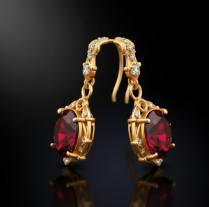 Boucles d'oreilles pendantes Garnet Hydro & CZ de 4,5 pouces |   Bijoux vintage indiens en argent sterling 925 avec placage or 18 carats, cadeau pour elle - Product Image 2