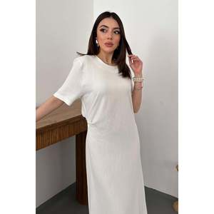 Robe plissée à col rond couleur écru - Ecru - Product Image 3