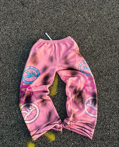 Custom <b>Men's</b> Heavyweight Cotton Distressed Vintage Wash Wide Leg Sweatpants Elastic Waist Sun faded <b>Baggy</b> Style Screen Printing - Product Image 2