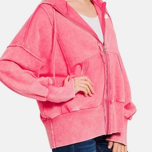 Sudadera con capucha con cremallera ácida personalizada para mujer, aspecto sólido Vintage, algodón de poliéster de gran tamaño, informal, para invierno, respetuoso con el medio ambiente - Product Image 2
