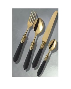 Cuchillo verde Tenedor Cuchara Cubiertos de oro Juego de acero inoxidable Cuchillo Tenedor Cuchara Cubiertos de Oro Verde - Product Image 1