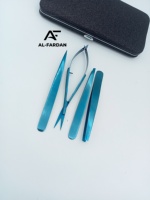 Ensemble professionnel de pinces à sourcils avec ciseaux à ressort, couleur bleu plasma, 4 pièces, pointe de lame affûtée pour la coupe des sourcils