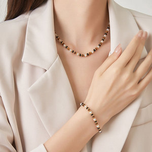 Vintage Waterproof 316l Stainless Steel Custom 18k Gold Plated Tiger Eye Agate Necklace Bracelet <b>Set</b> Jewelry <b>Sets</b> for Women - Product Image 1