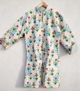 Veste en coton à imprimé floral matelassée à manches longues respirante avec boutons décoratifs 2 poches Vêtement long Hiver pour le printemps - Product Image 4